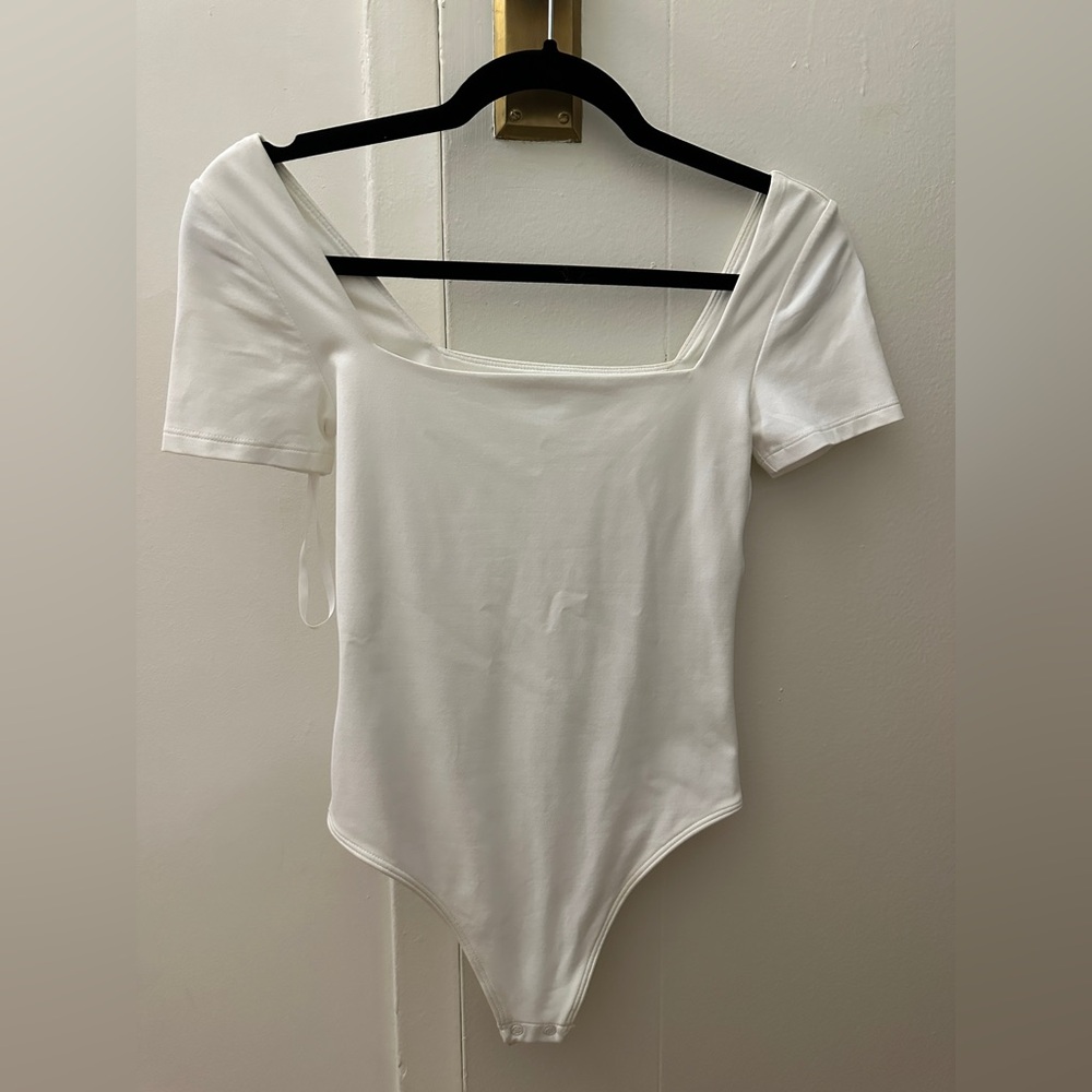 Babaton Aritzia White Square Neck Bodysuit